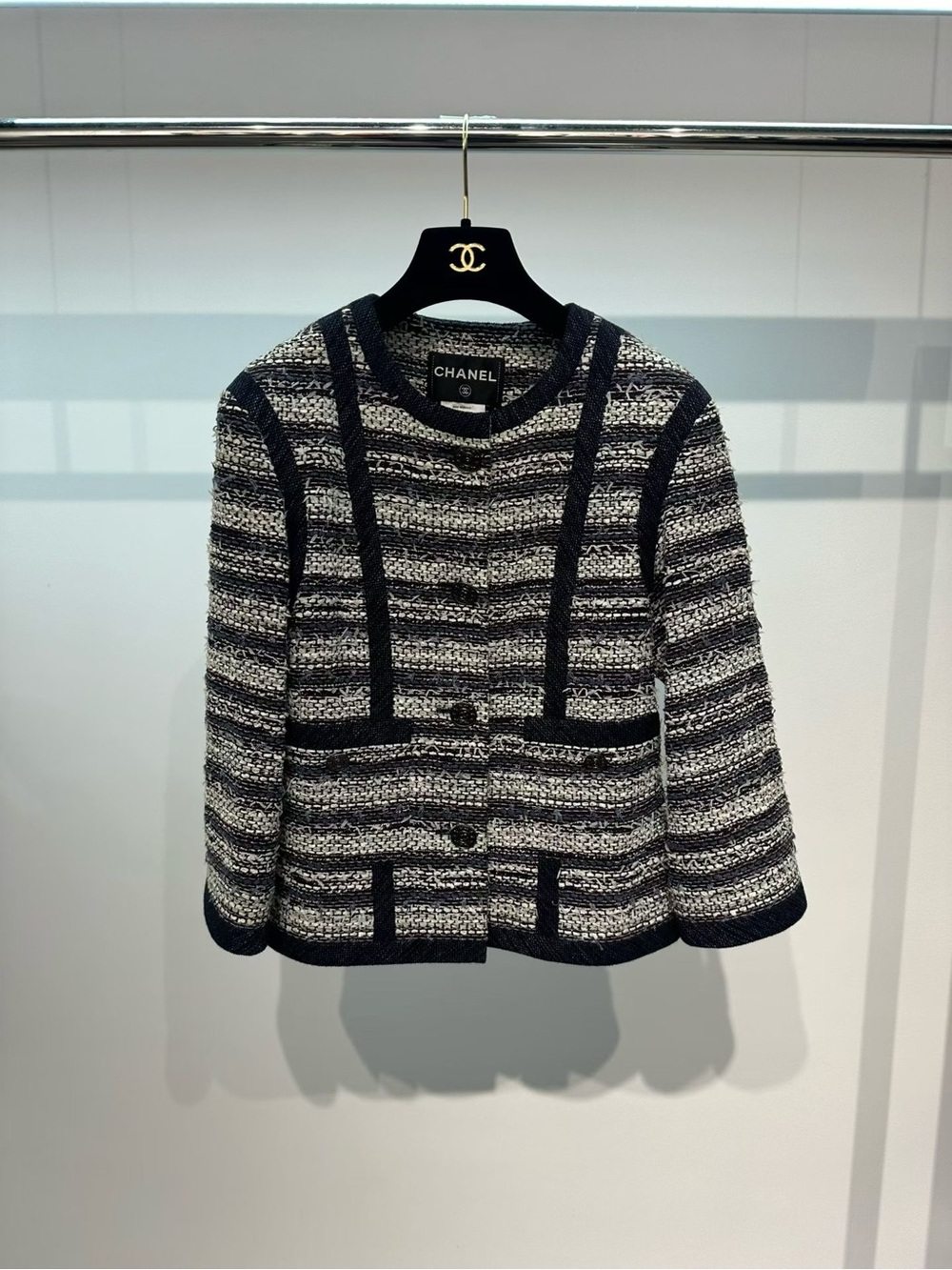 CHANEL Black and White Tweed Bouclé Jacket